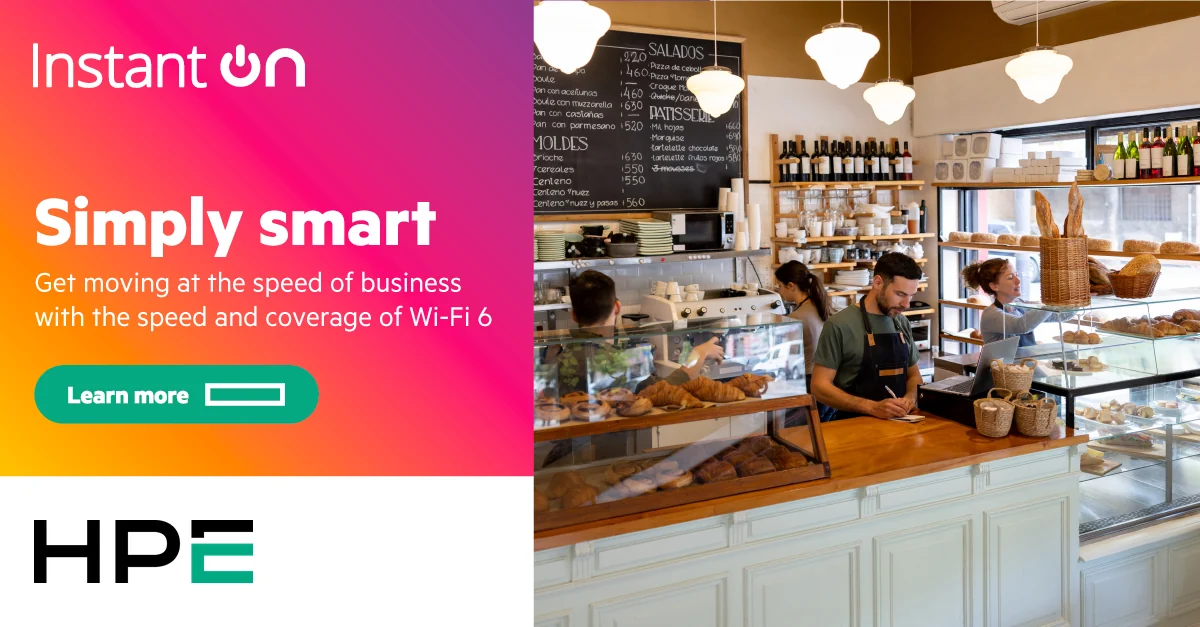 HPE Networking Instant On — Simply smart. Get moving at the speed of business with the speed and coverage of Wi-Fi 6.